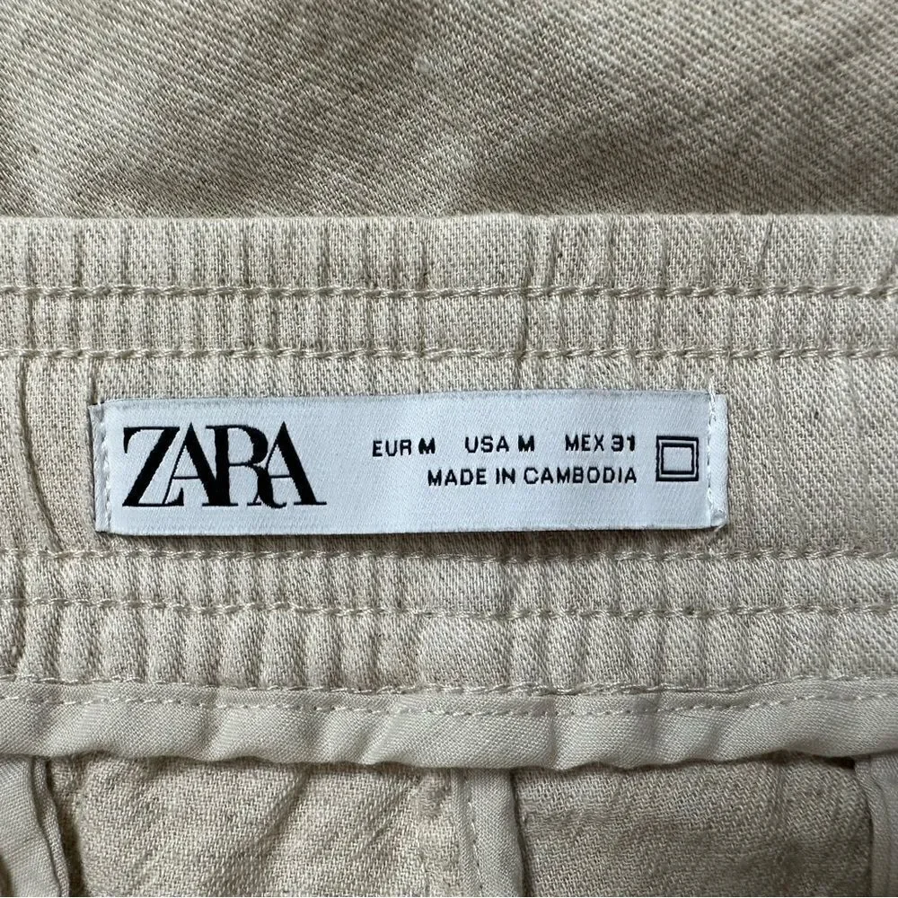 NWOT Zara Linen Blend Cream Pull On Women’s Pants, Sz Medium
